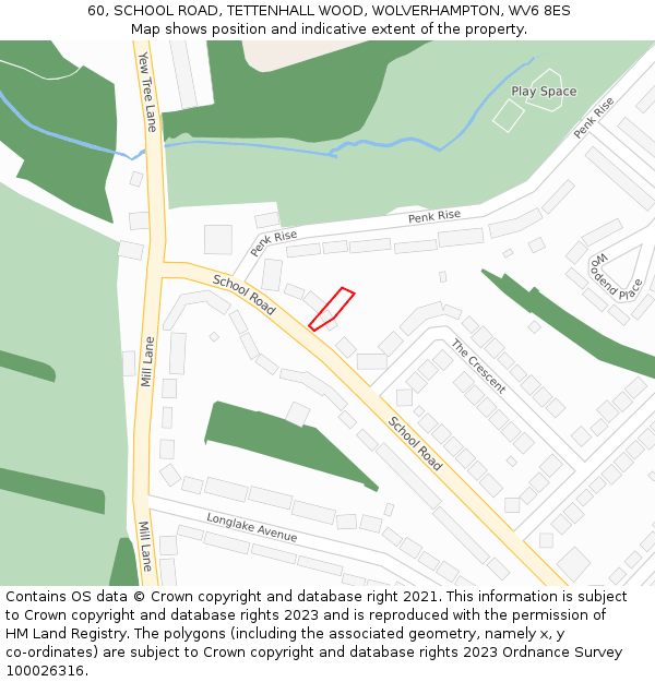 60, SCHOOL ROAD, TETTENHALL WOOD, WOLVERHAMPTON, WV6 8ES: Location map and indicative extent of plot