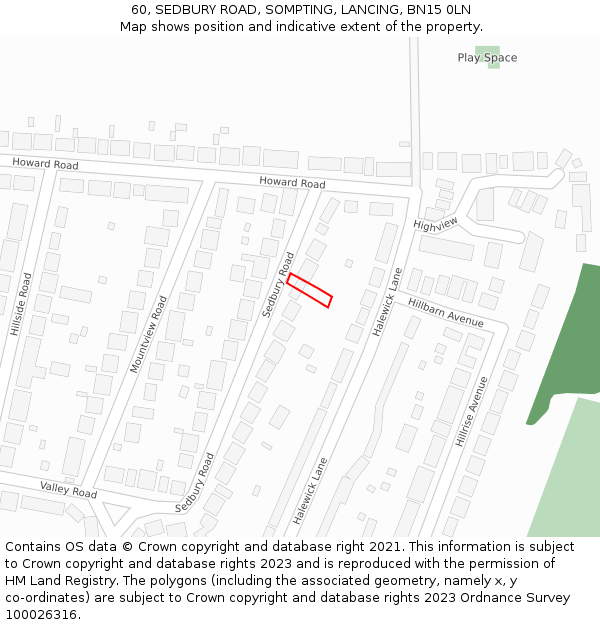 60, SEDBURY ROAD, SOMPTING, LANCING, BN15 0LN: Location map and indicative extent of plot