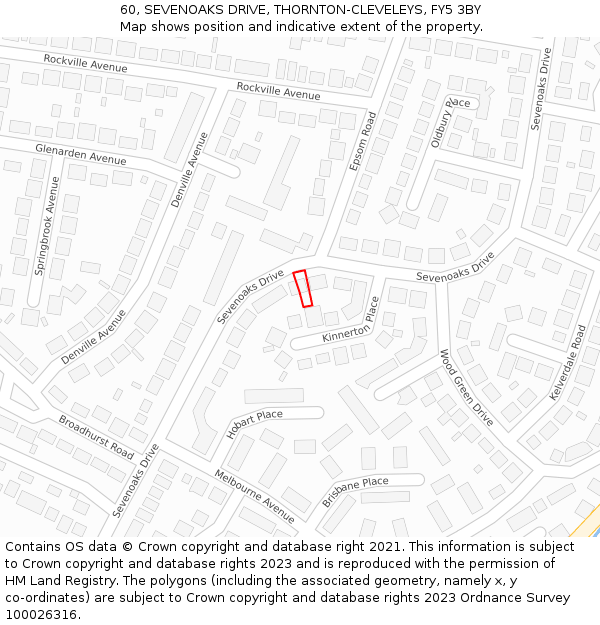 60, SEVENOAKS DRIVE, THORNTON-CLEVELEYS, FY5 3BY: Location map and indicative extent of plot