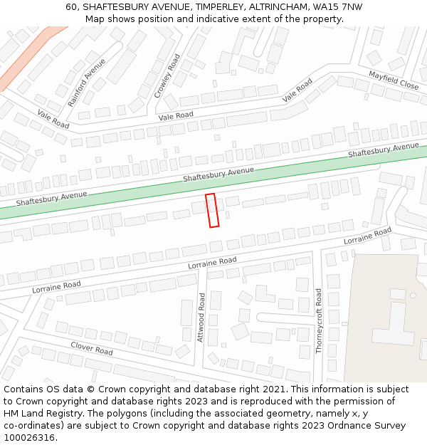 60, SHAFTESBURY AVENUE, TIMPERLEY, ALTRINCHAM, WA15 7NW: Location map and indicative extent of plot