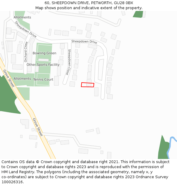 60, SHEEPDOWN DRIVE, PETWORTH, GU28 0BX: Location map and indicative extent of plot