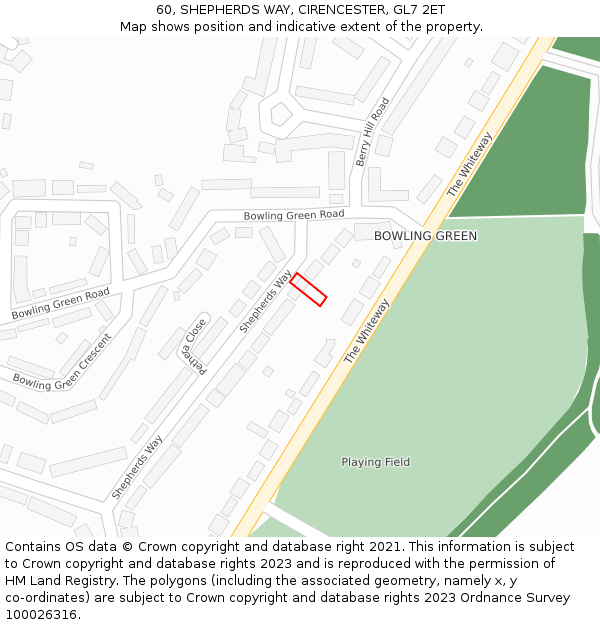 60, SHEPHERDS WAY, CIRENCESTER, GL7 2ET: Location map and indicative extent of plot