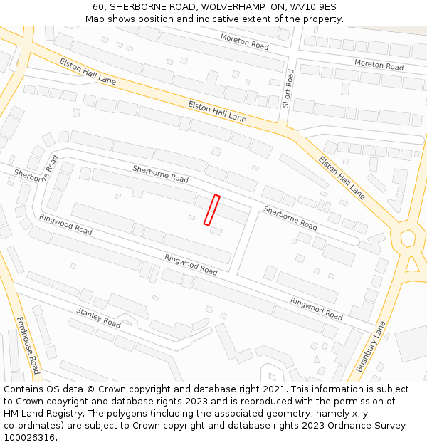 60, SHERBORNE ROAD, WOLVERHAMPTON, WV10 9ES: Location map and indicative extent of plot