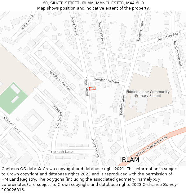 60, SILVER STREET, IRLAM, MANCHESTER, M44 6HR: Location map and indicative extent of plot