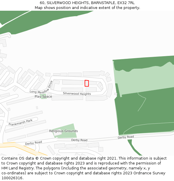 60, SILVERWOOD HEIGHTS, BARNSTAPLE, EX32 7RL: Location map and indicative extent of plot