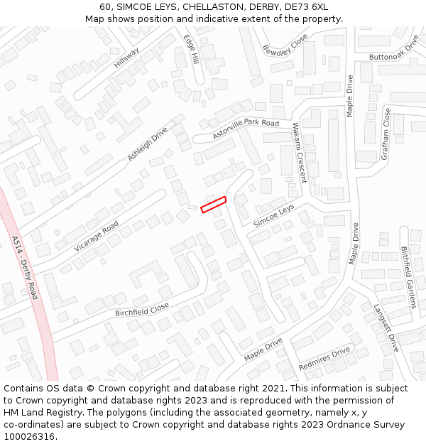 60, SIMCOE LEYS, CHELLASTON, DERBY, DE73 6XL: Location map and indicative extent of plot