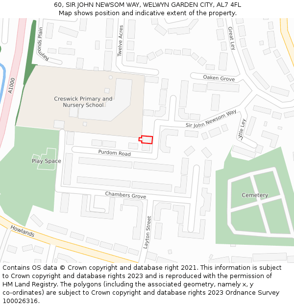 60, SIR JOHN NEWSOM WAY, WELWYN GARDEN CITY, AL7 4FL: Location map and indicative extent of plot