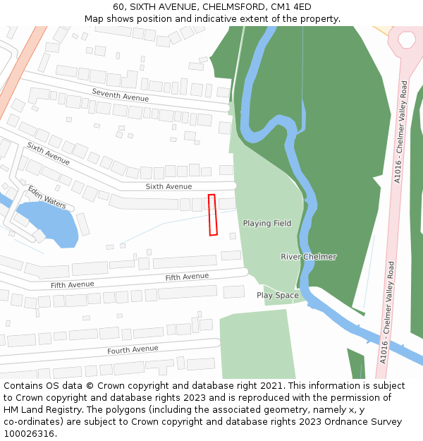 60, SIXTH AVENUE, CHELMSFORD, CM1 4ED: Location map and indicative extent of plot