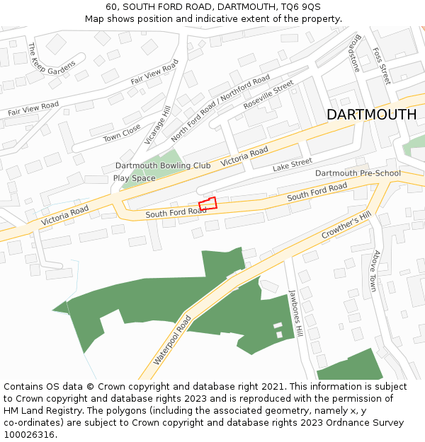 60, SOUTH FORD ROAD, DARTMOUTH, TQ6 9QS: Location map and indicative extent of plot
