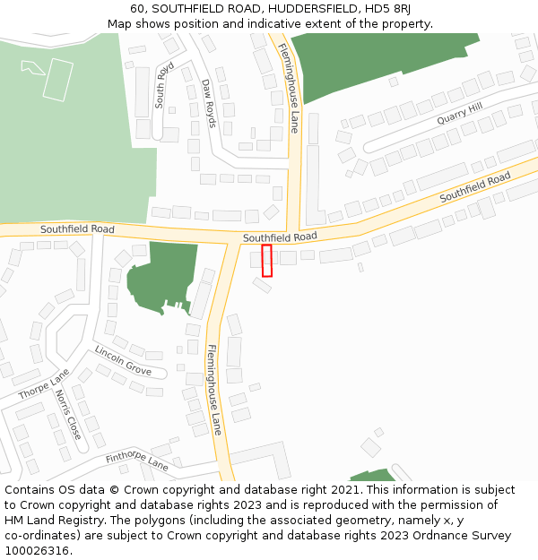 60, SOUTHFIELD ROAD, HUDDERSFIELD, HD5 8RJ: Location map and indicative extent of plot