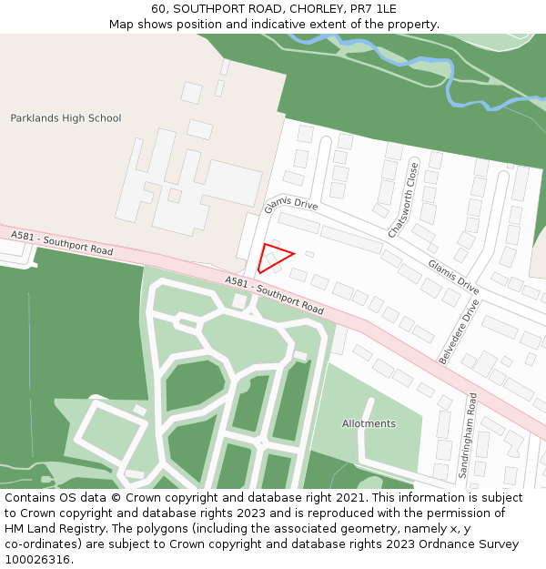 60, SOUTHPORT ROAD, CHORLEY, PR7 1LE: Location map and indicative extent of plot