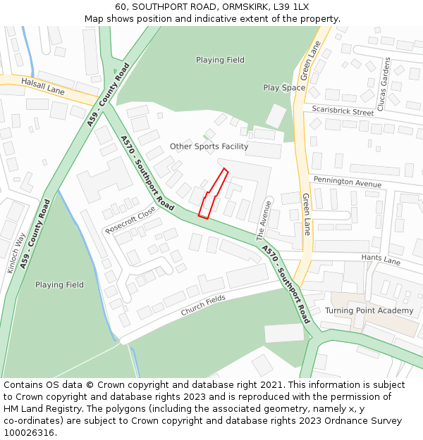 60, SOUTHPORT ROAD, ORMSKIRK, L39 1LX: Location map and indicative extent of plot