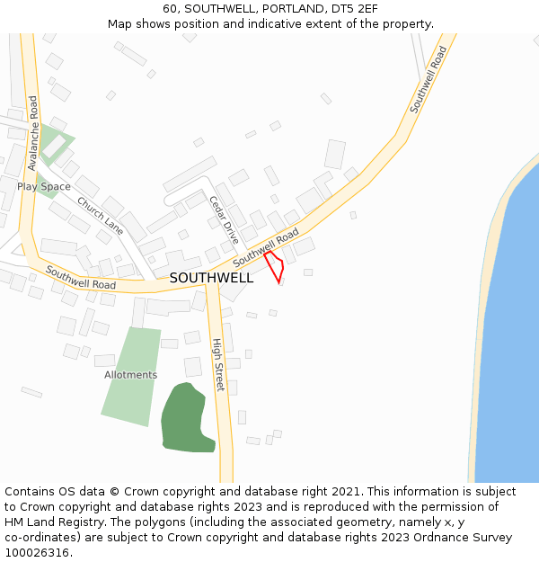 60, SOUTHWELL, PORTLAND, DT5 2EF: Location map and indicative extent of plot