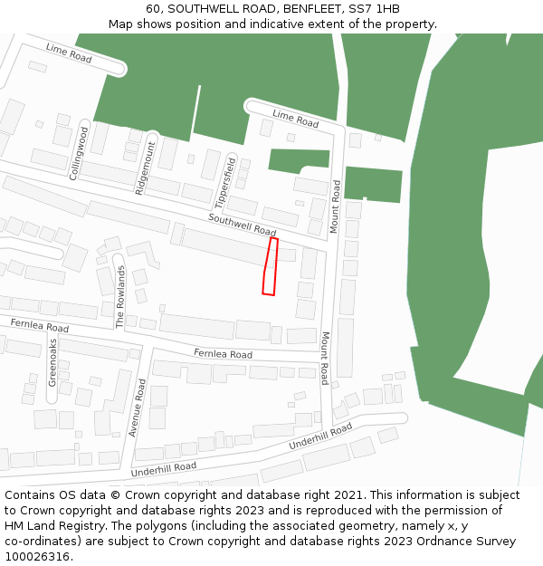 60, SOUTHWELL ROAD, BENFLEET, SS7 1HB: Location map and indicative extent of plot