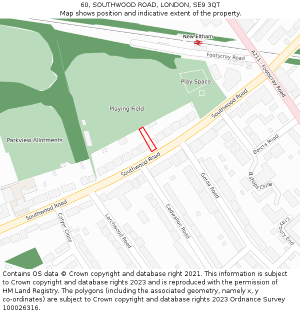 60, SOUTHWOOD ROAD, LONDON, SE9 3QT: Location map and indicative extent of plot