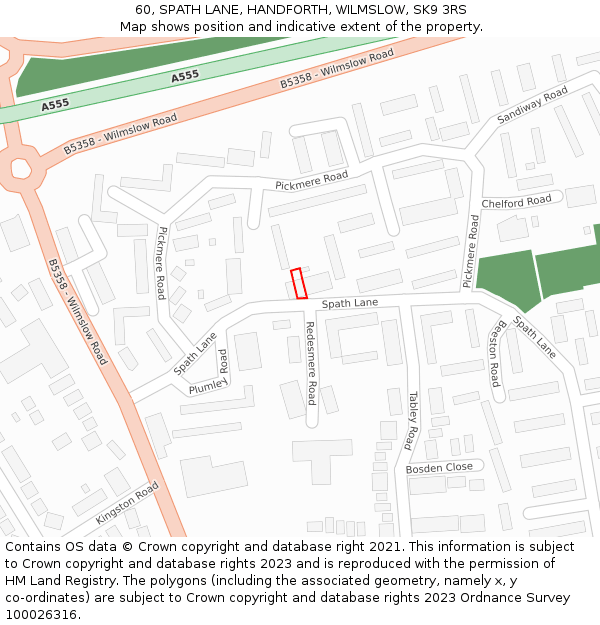 60, SPATH LANE, HANDFORTH, WILMSLOW, SK9 3RS: Location map and indicative extent of plot