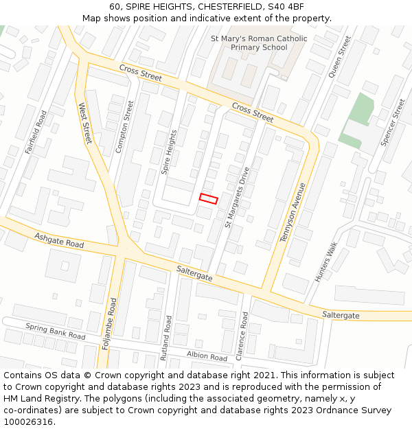 60, SPIRE HEIGHTS, CHESTERFIELD, S40 4BF: Location map and indicative extent of plot