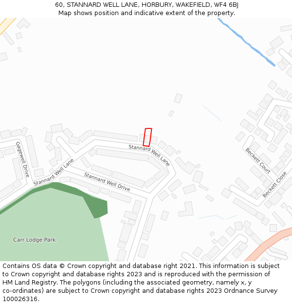 60, STANNARD WELL LANE, HORBURY, WAKEFIELD, WF4 6BJ: Location map and indicative extent of plot