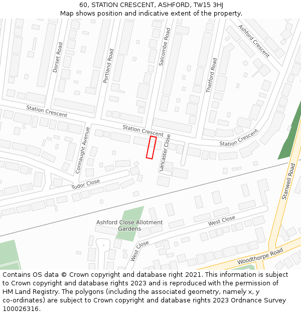 60, STATION CRESCENT, ASHFORD, TW15 3HJ: Location map and indicative extent of plot