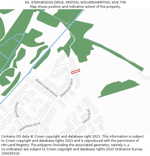 60, STEPHENSON DRIVE, PERTON, WOLVERHAMPTON, WV6 7YB: Location map and indicative extent of plot