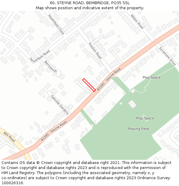 60, STEYNE ROAD, BEMBRIDGE, PO35 5SL: Location map and indicative extent of plot