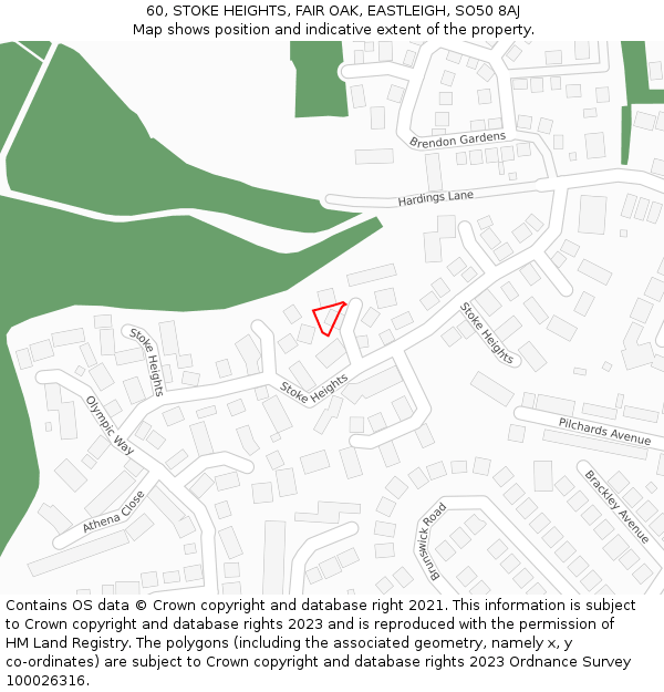 60, STOKE HEIGHTS, FAIR OAK, EASTLEIGH, SO50 8AJ: Location map and indicative extent of plot