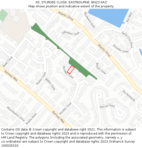 60, STURDEE CLOSE, EASTBOURNE, BN23 6AZ: Location map and indicative extent of plot