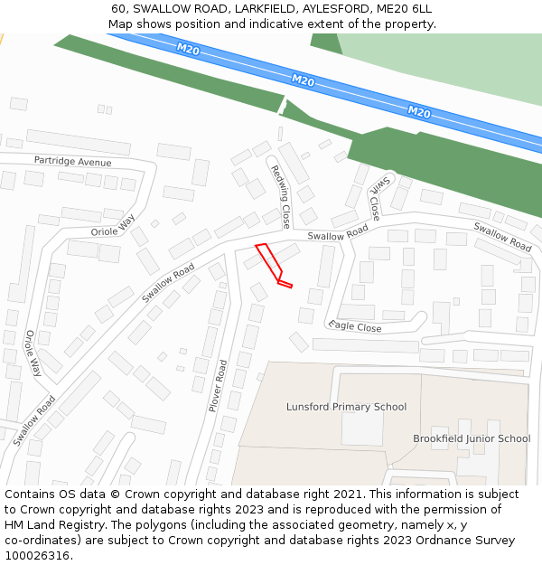 60, SWALLOW ROAD, LARKFIELD, AYLESFORD, ME20 6LL: Location map and indicative extent of plot