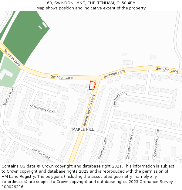 60, SWINDON LANE, CHELTENHAM, GL50 4PA: Location map and indicative extent of plot