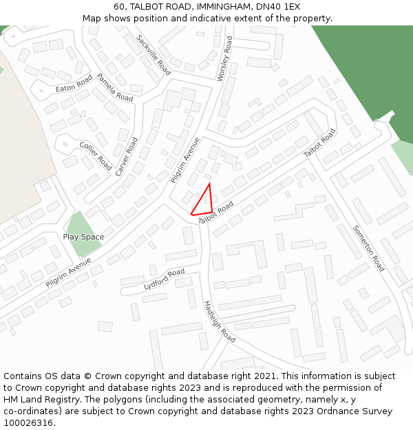 60, TALBOT ROAD, IMMINGHAM, DN40 1EX: Location map and indicative extent of plot