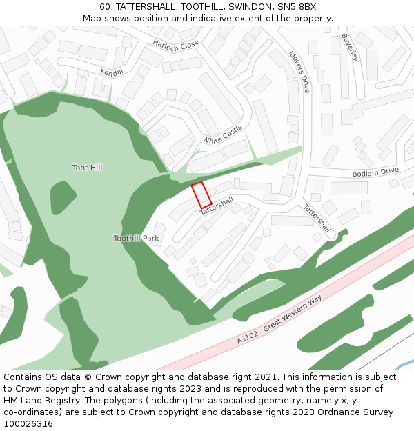 60, TATTERSHALL, TOOTHILL, SWINDON, SN5 8BX: Location map and indicative extent of plot