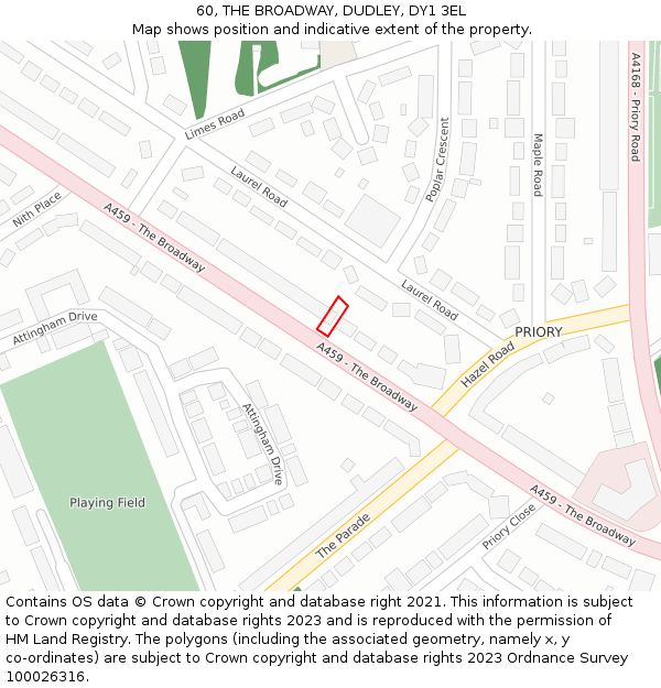 60, THE BROADWAY, DUDLEY, DY1 3EL: Location map and indicative extent of plot