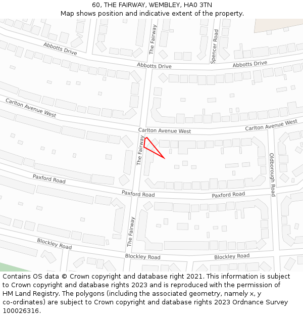 60, THE FAIRWAY, WEMBLEY, HA0 3TN: Location map and indicative extent of plot