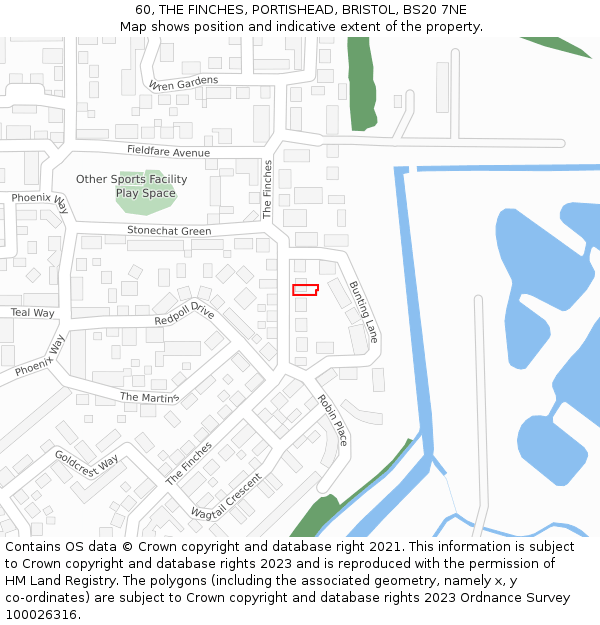 60, THE FINCHES, PORTISHEAD, BRISTOL, BS20 7NE: Location map and indicative extent of plot