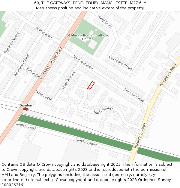 60, THE GATEWAYS, PENDLEBURY, MANCHESTER, M27 6LA: Location map and indicative extent of plot