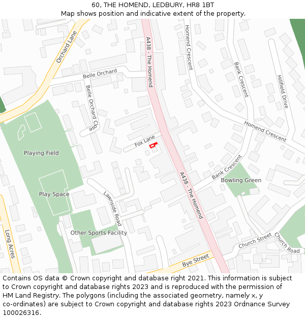 60, THE HOMEND, LEDBURY, HR8 1BT: Location map and indicative extent of plot