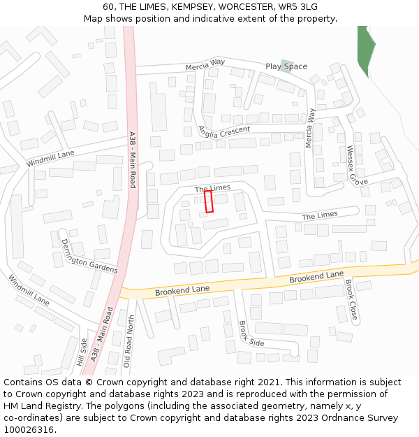 60, THE LIMES, KEMPSEY, WORCESTER, WR5 3LG: Location map and indicative extent of plot