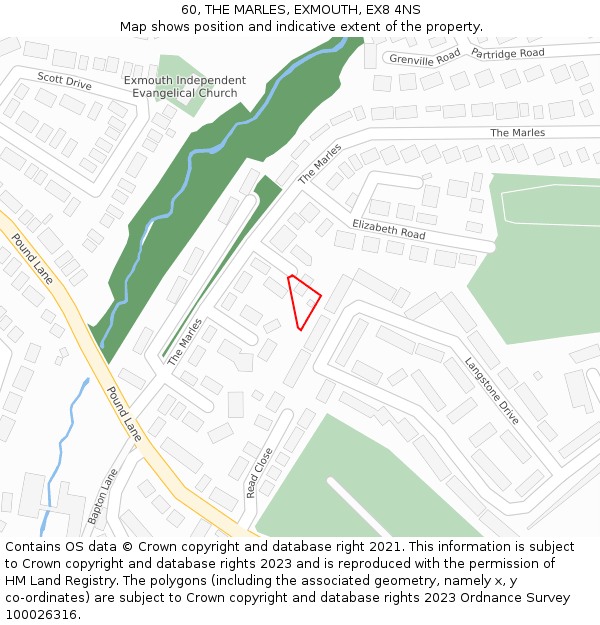 60, THE MARLES, EXMOUTH, EX8 4NS: Location map and indicative extent of plot