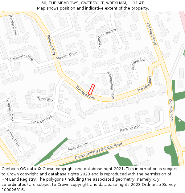 60, THE MEADOWS, GWERSYLLT, WREXHAM, LL11 4TJ: Location map and indicative extent of plot