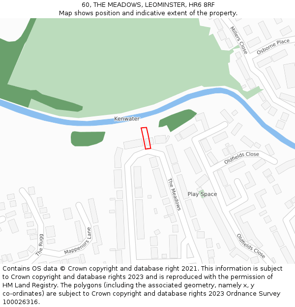 60, THE MEADOWS, LEOMINSTER, HR6 8RF: Location map and indicative extent of plot