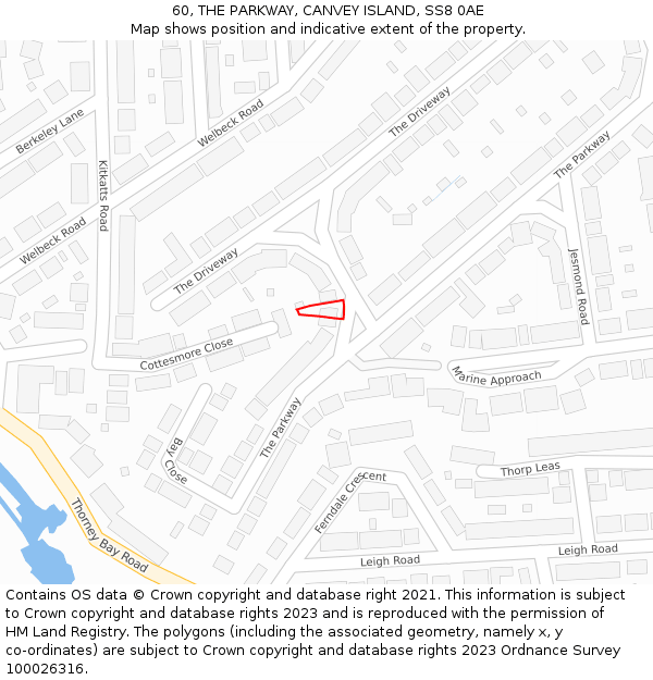 60, THE PARKWAY, CANVEY ISLAND, SS8 0AE: Location map and indicative extent of plot