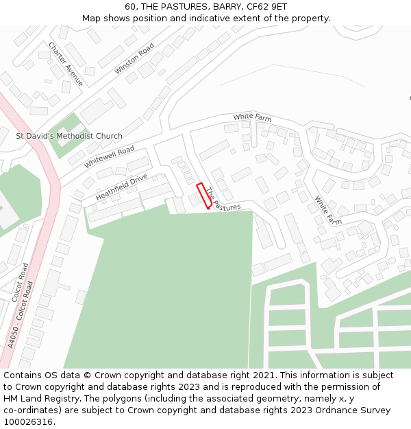 60, THE PASTURES, BARRY, CF62 9ET: Location map and indicative extent of plot