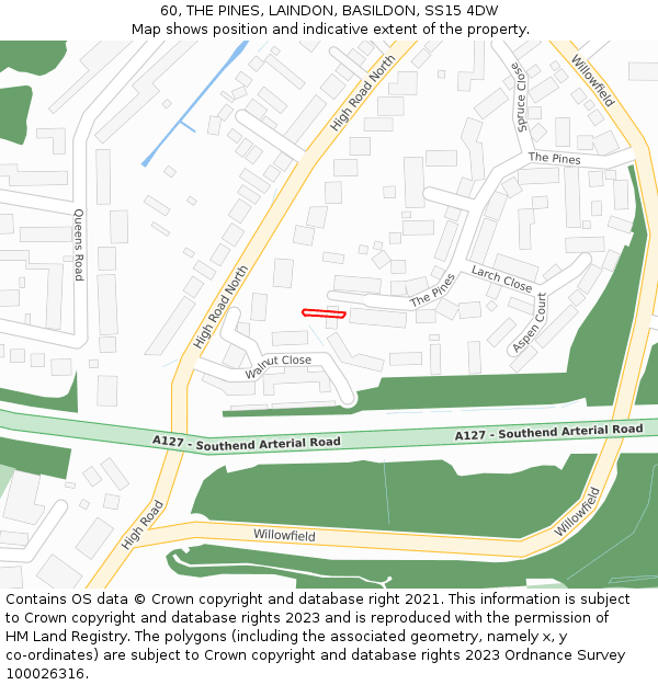60, THE PINES, LAINDON, BASILDON, SS15 4DW: Location map and indicative extent of plot