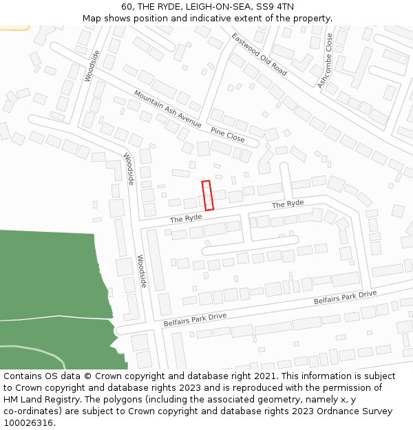 60, THE RYDE, LEIGH-ON-SEA, SS9 4TN: Location map and indicative extent of plot