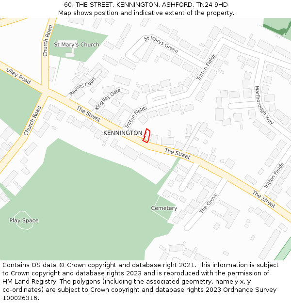 60, THE STREET, KENNINGTON, ASHFORD, TN24 9HD: Location map and indicative extent of plot