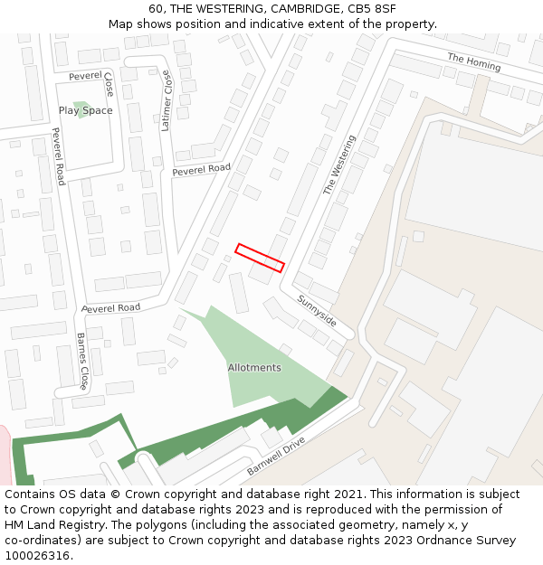 60, THE WESTERING, CAMBRIDGE, CB5 8SF: Location map and indicative extent of plot