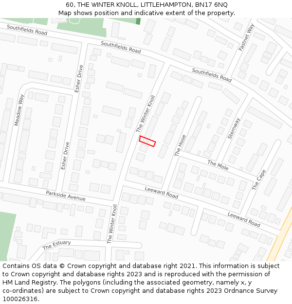 60, THE WINTER KNOLL, LITTLEHAMPTON, BN17 6NQ: Location map and indicative extent of plot