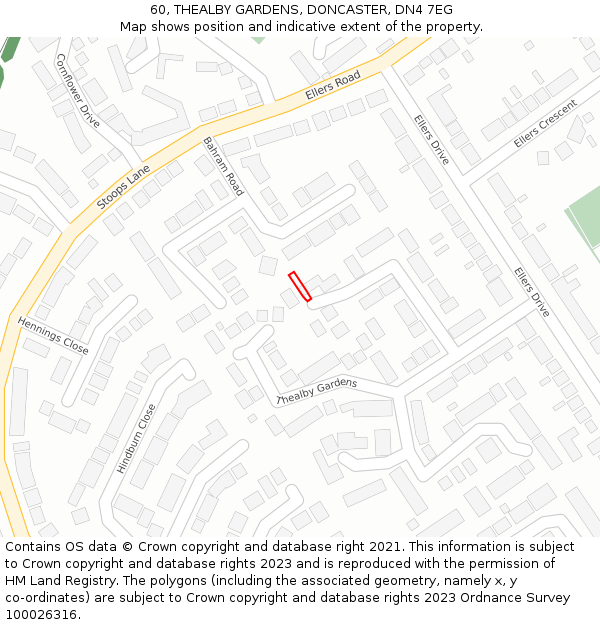 60, THEALBY GARDENS, DONCASTER, DN4 7EG: Location map and indicative extent of plot