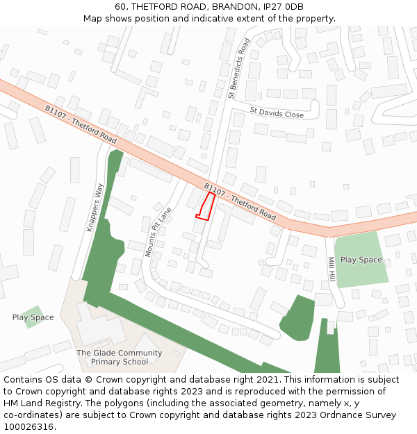 60, THETFORD ROAD, BRANDON, IP27 0DB: Location map and indicative extent of plot