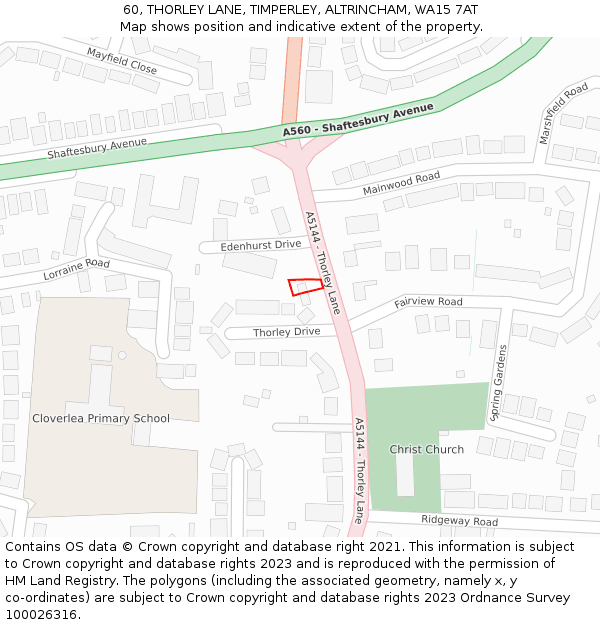 60, THORLEY LANE, TIMPERLEY, ALTRINCHAM, WA15 7AT: Location map and indicative extent of plot